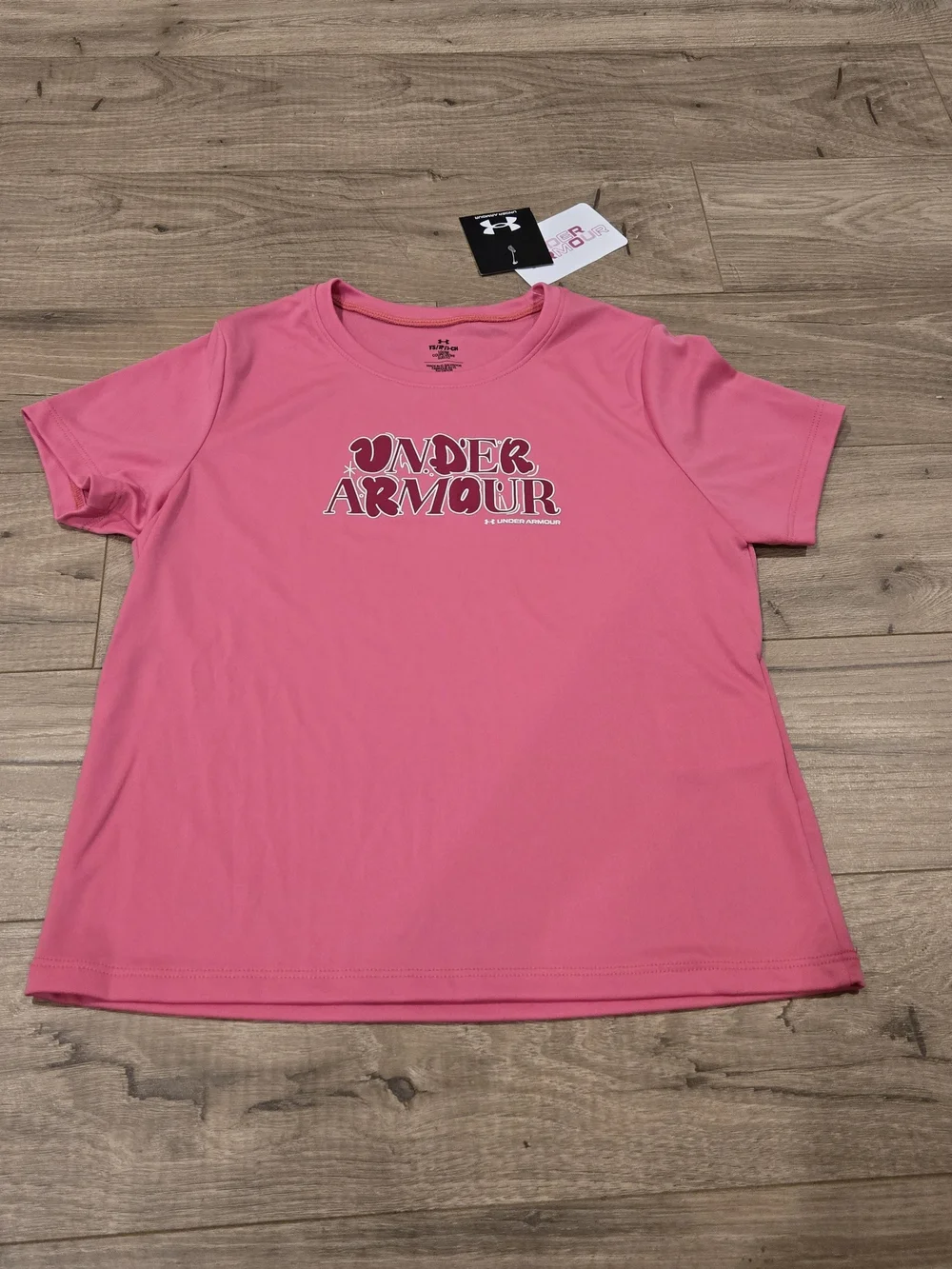 NWT Under Armour Girls Pink Tech Graphic Tee Size Youth Small
